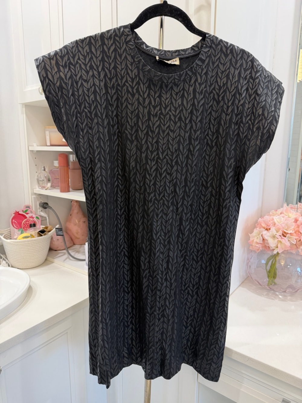 Balenciaga Black Charcoal Leaf-Pattern Shift Dress